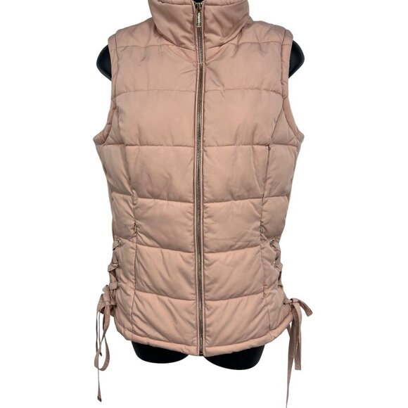 Calvin Klein Women XS Extra Small Quilt Puffer Vest Blush Pink Tie Lace Side EUC - Picture 3 of 9